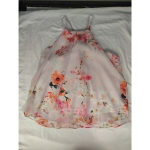 Askari Pink Floral Halter Neck Chiffon Swing Tank Top Small‎ Made in USA